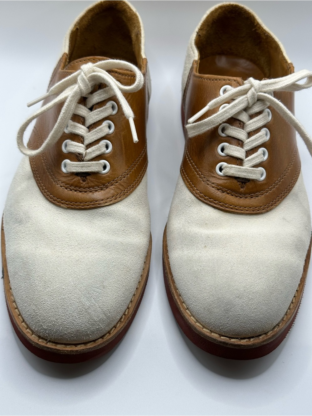 J. Crew Two-Tone Saddle Oxfords in Cream and Brown Leather